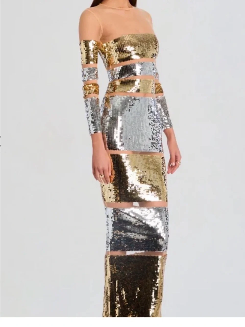 Retrofete Silver and Gold Off-the-Shoulder Bodycon Maxi Dress $1195 small NWOT - Picture 3 of 4